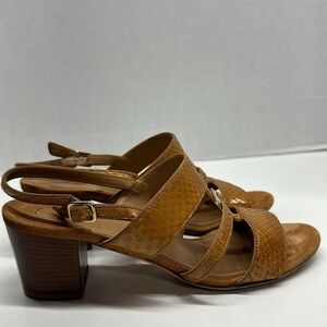 Ferragamo Sandals Shoes High Heel Open Toe Ankle Strap Cognac Brown Size 6 B